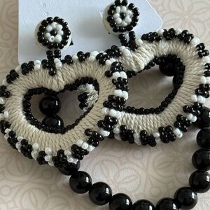 Black Beaded Bracelet and Earrings Set